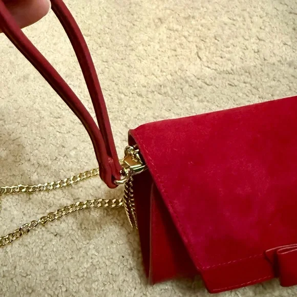 White House Black Market Burgundy Clutch with Bow & Removable Chain Strap - Picture 11 of 11